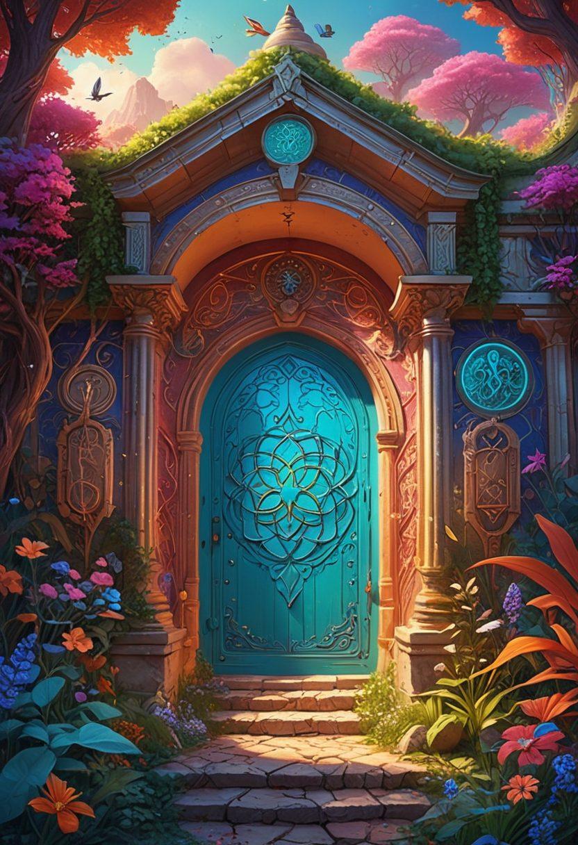 A colorful and inviting portal adorned with mystical symbols, depicting elements of adult animation like dynamic characters, graphic novel panels, and interactive digital elements. The background features a blend of fantasy and modern aesthetics, with glowing edges and immersive visuals that suggest a journey into creativity and adult themes. The atmosphere is playful yet intriguing, inviting the viewer to explore further. vibrant colors. digital art. fantasy style.